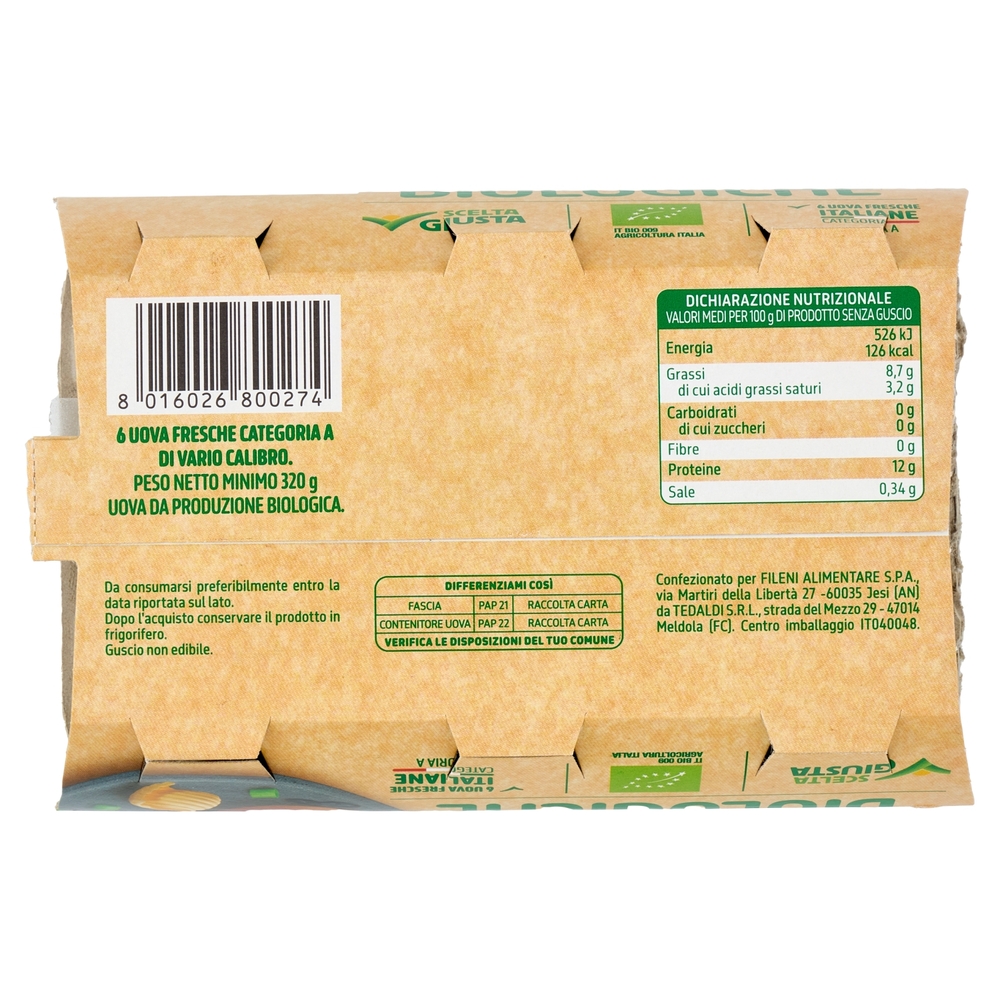 Fileni 6 Uova Fresche Italiane Biologiche 320 g